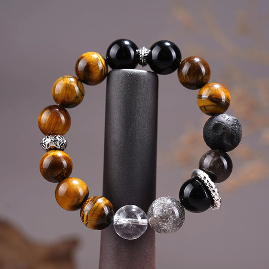 Tiger Eye · Silver Obsidian Couples Bracelet — Strength · Protection · Together in Power
