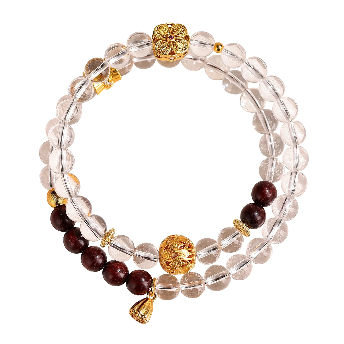 Rooted in Strength, Wrapped in Radiance — Double Strand Clear Quartz & Gold Accent Bracelet