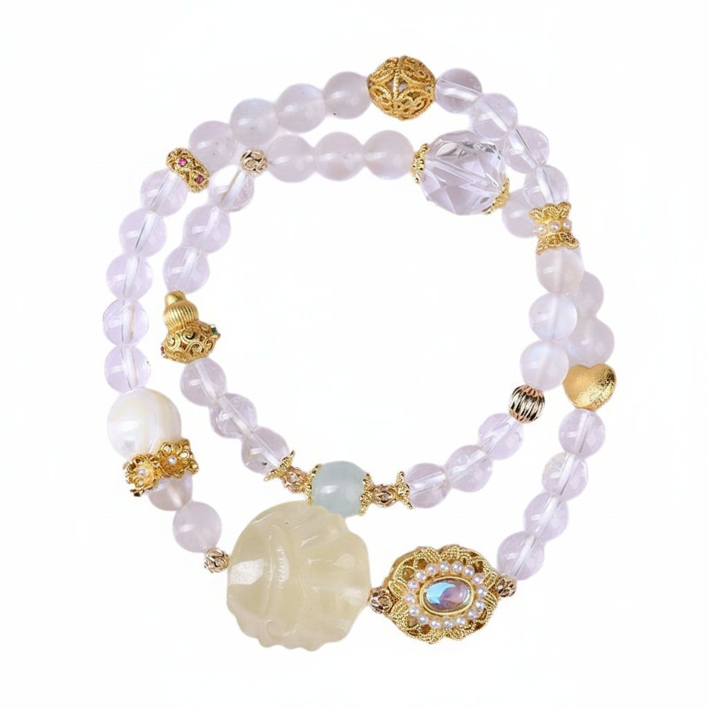 Clear Quartz & Citrine Beaded Bracelet –for Abundance & Money Flow