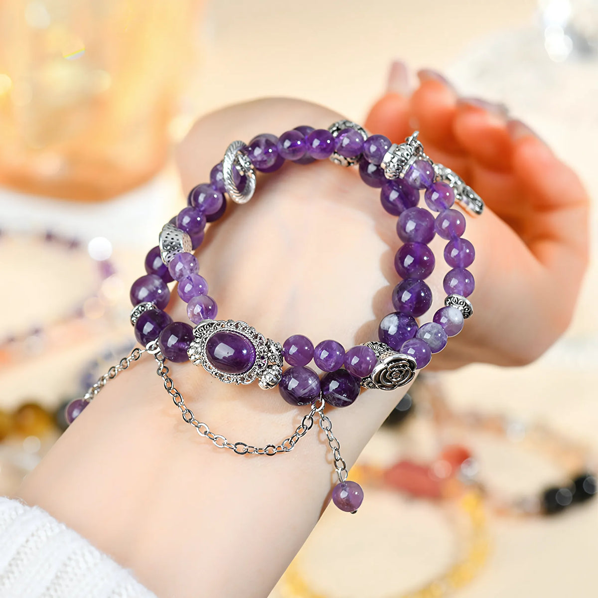 Natural Amethyst Double Layer Crystal Bracelet – Calm Anxiety & Embrace Abundance