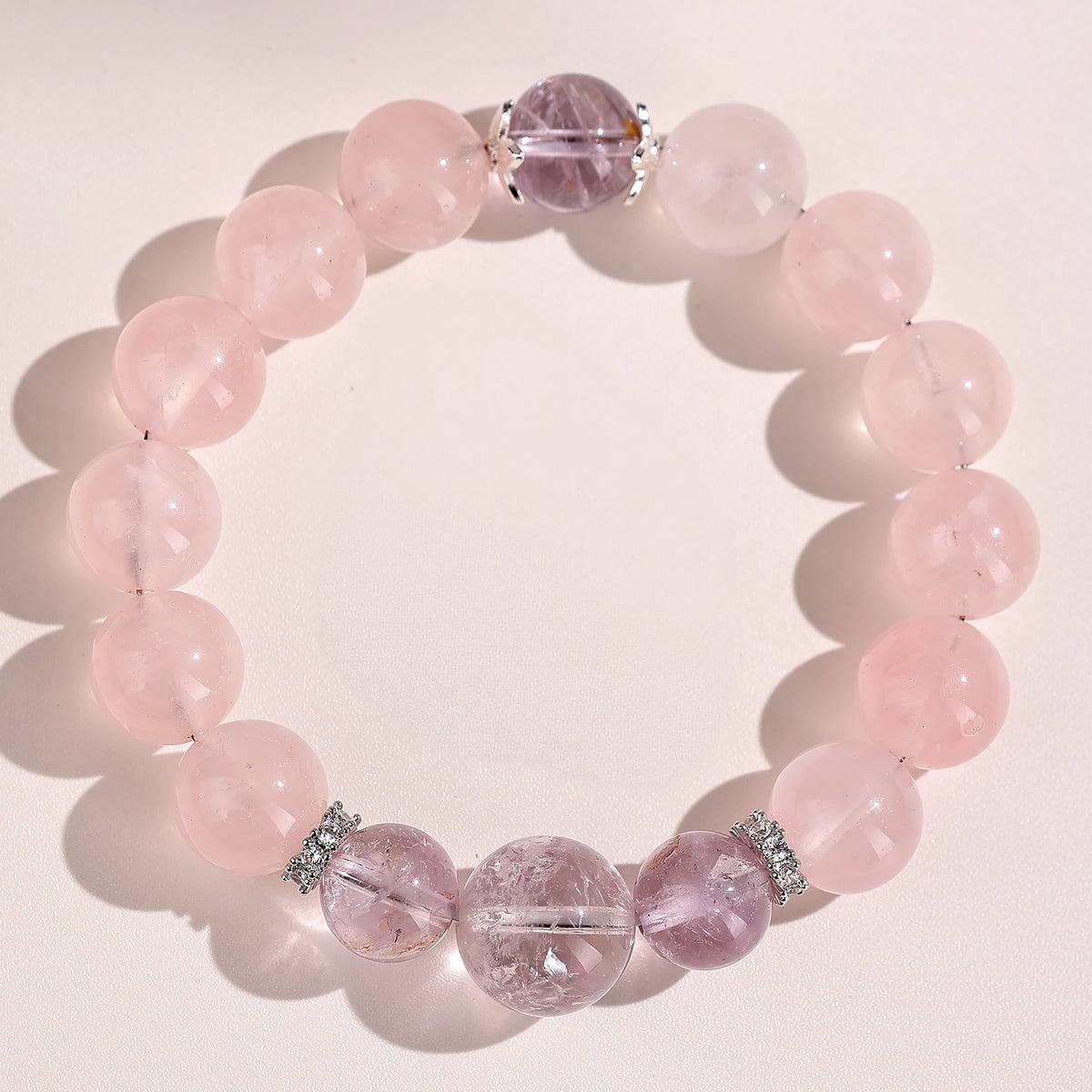Dreaming in Pink & Violet — Rose Quartz & Purple Phantom Quartz Bracelet