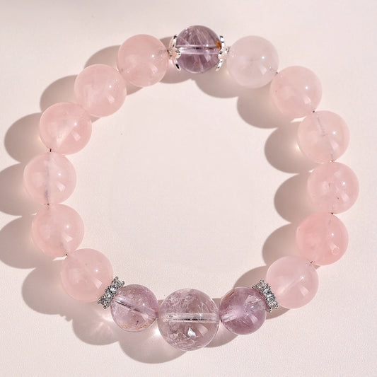 Dreaming in Pink & Violet — Rose Quartz & Purple Phantom Quartz Bracelet