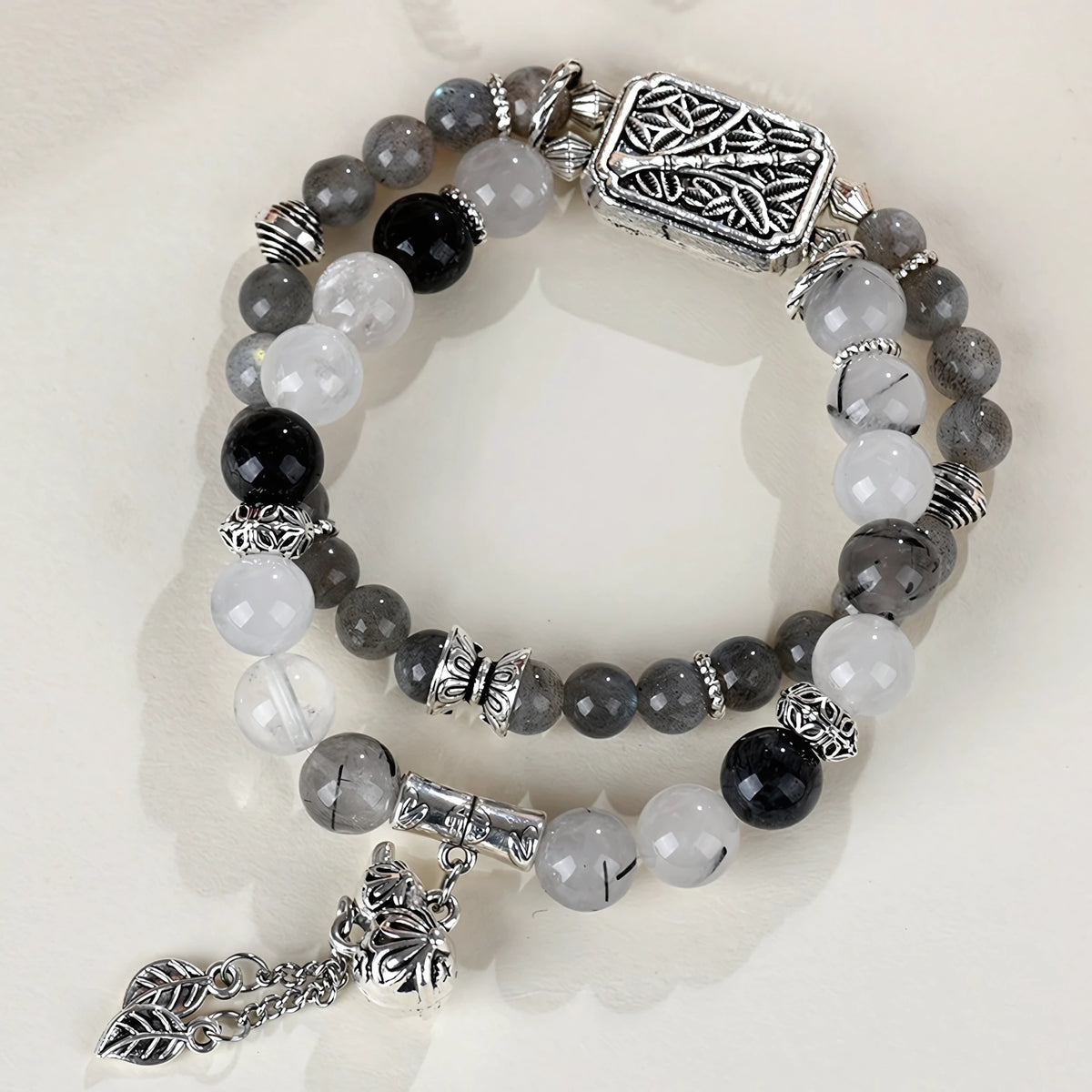 Labradorite · Black Obsidian · Moonstone Double Wrap Bracelet — Intuition · Protection · Inner Light