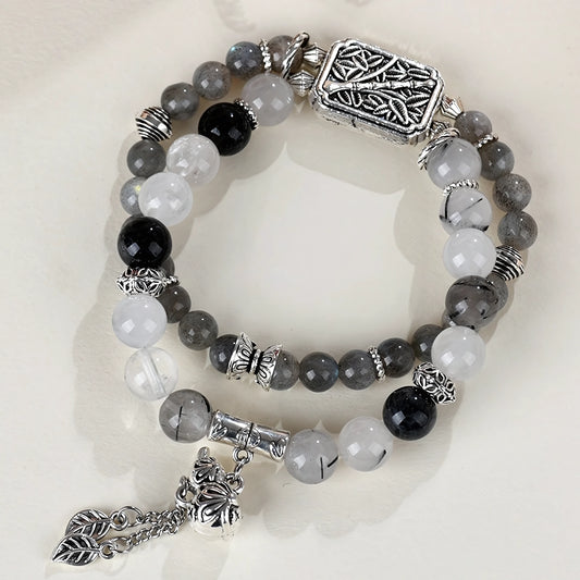 Labradorite · Black Obsidian · Moonstone Double Wrap Bracelet — Intuition · Protection · Inner Light