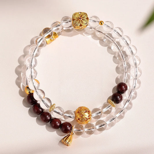 Rooted in Strength, Wrapped in Radiance — Double Strand Clear Quartz & Gold Accent Bracelet