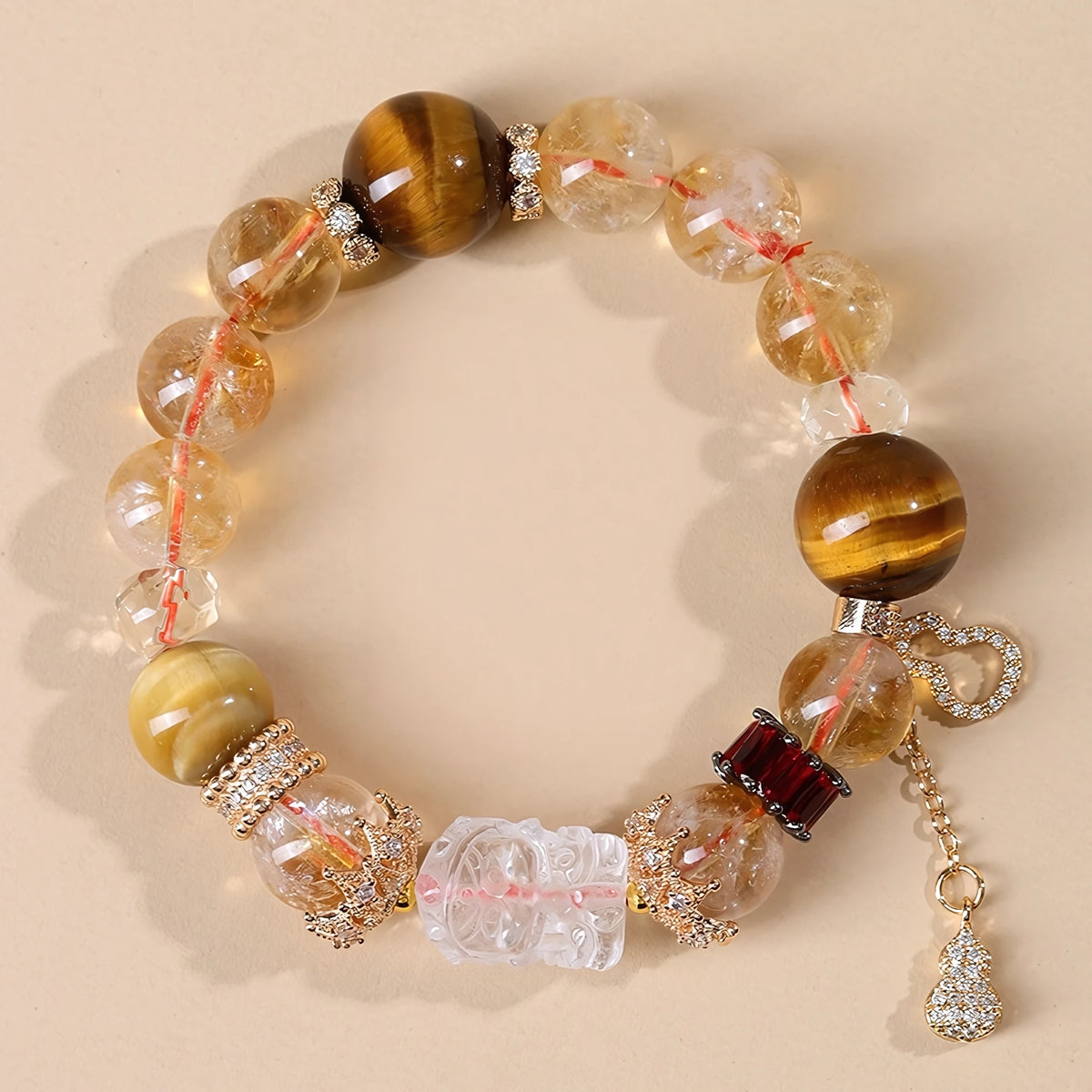 Tiger Eye · Citrine · Clear Quartz Bracelet — Wealth · Clarity · Golden Abundance