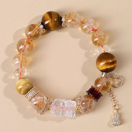 Tiger Eye · Citrine · Clear Quartz Bracelet — Wealth · Clarity · Golden Abundance