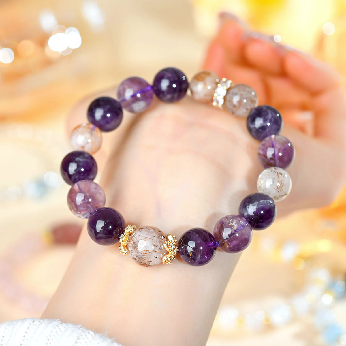 Natural Amethyst & Super Seven Crystal Bracelet – Awaken Your Intuition & Attract Abundance