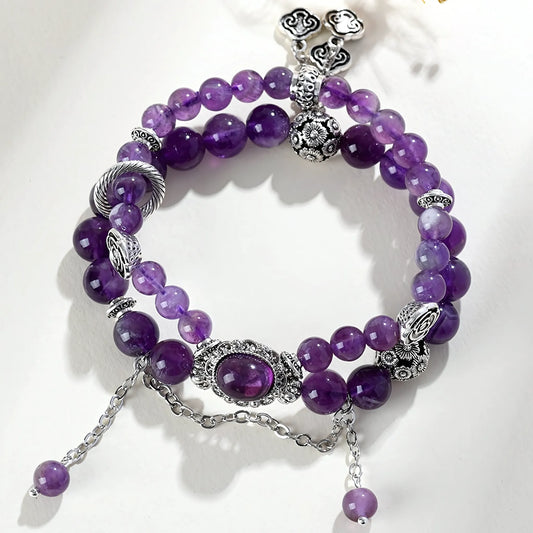 Natural Amethyst Double Layer Crystal Bracelet – Calm Anxiety & Embrace Abundance