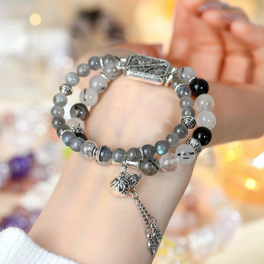 Labradorite · Black Obsidian · Moonstone Double Wrap Bracelet — Intuition · Protection · Inner Light