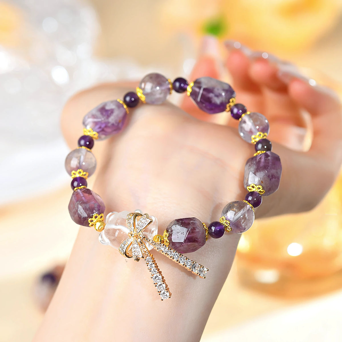 Natural Amethyst Raw Stone Bracelet – Release Stress & Embrace Graceful Abundance