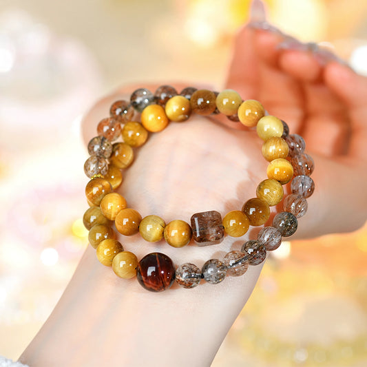 Golden Tiger Eye · Red Tiger Eye Double Wrap Bracelet — Abundance · Passion · Unstoppable Drive