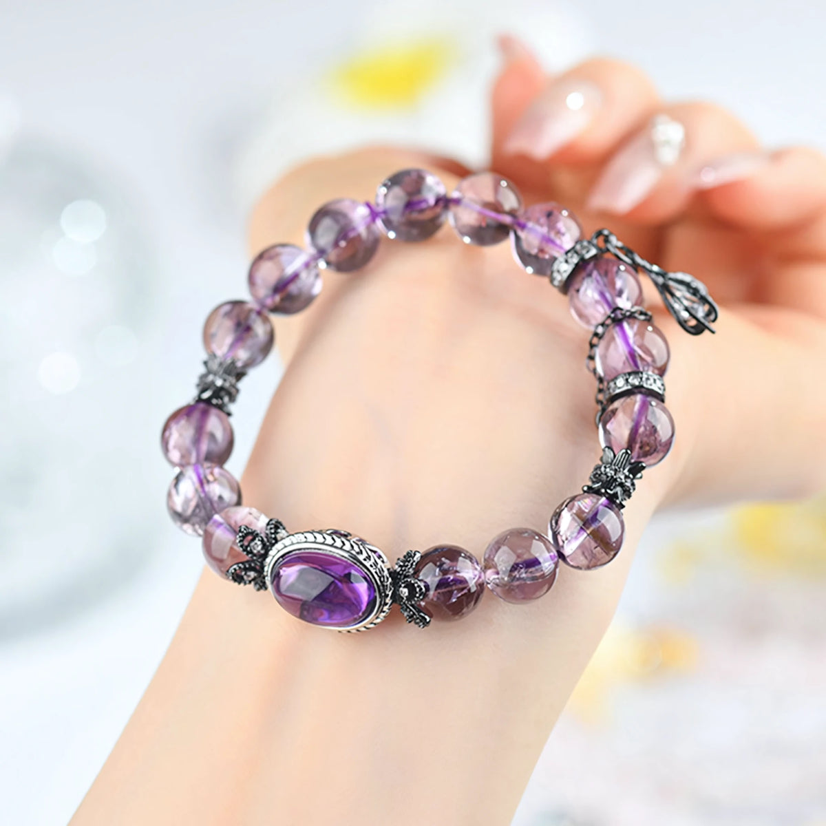 Let Serenity Find You — Amethyst Oval Gemstone Crystal Bracelet