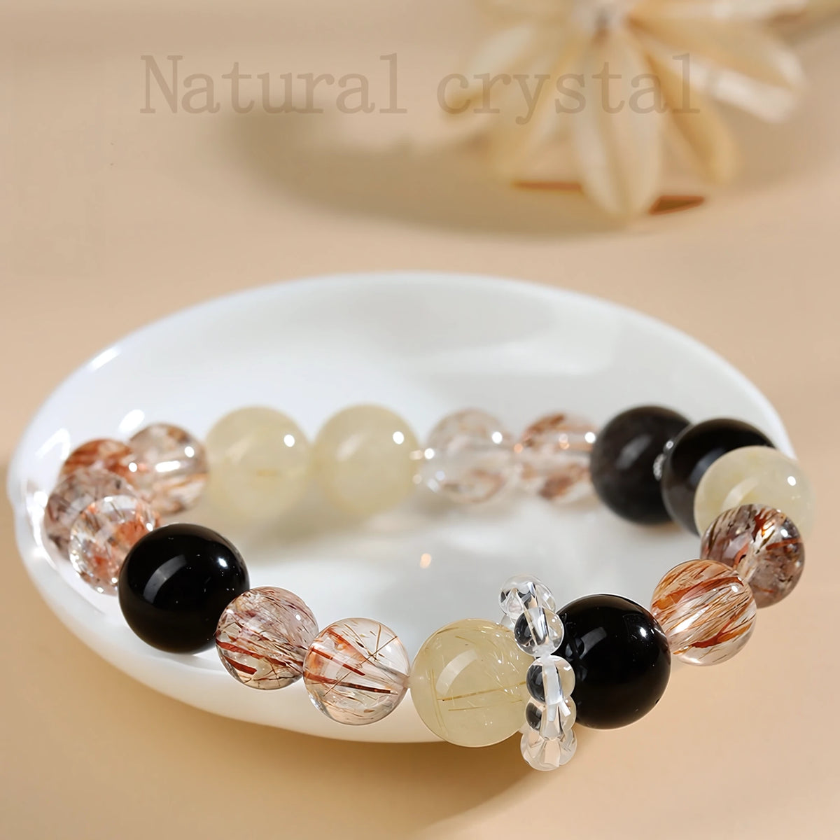 Black Obsidian · Gold Rutilated Quartz · Citrine Bracelet — Protection · Wealth · Abundance