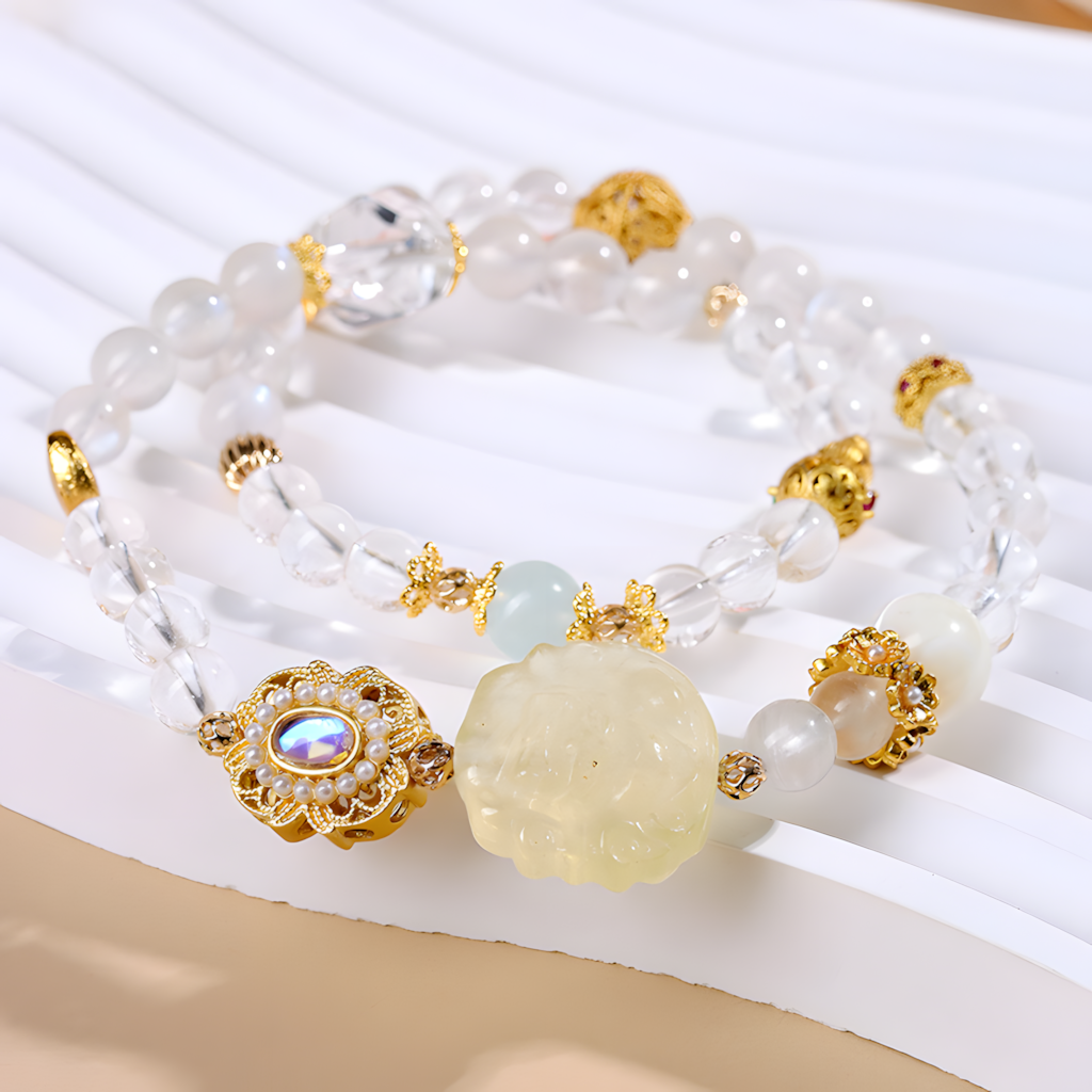 Clear Quartz & Citrine Beaded Bracelet –for Abundance & Money Flow