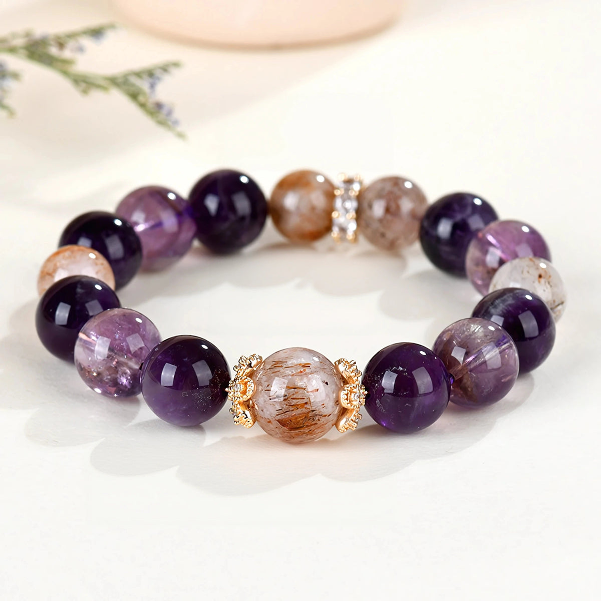 Natural Amethyst & Super Seven Crystal Bracelet – Awaken Your Intuition & Attract Abundance