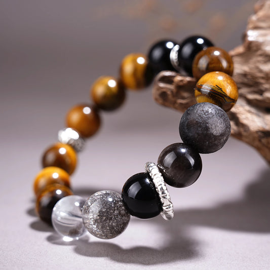 Tiger Eye · Silver Obsidian Couples Bracelet — Strength · Protection · Together in Power