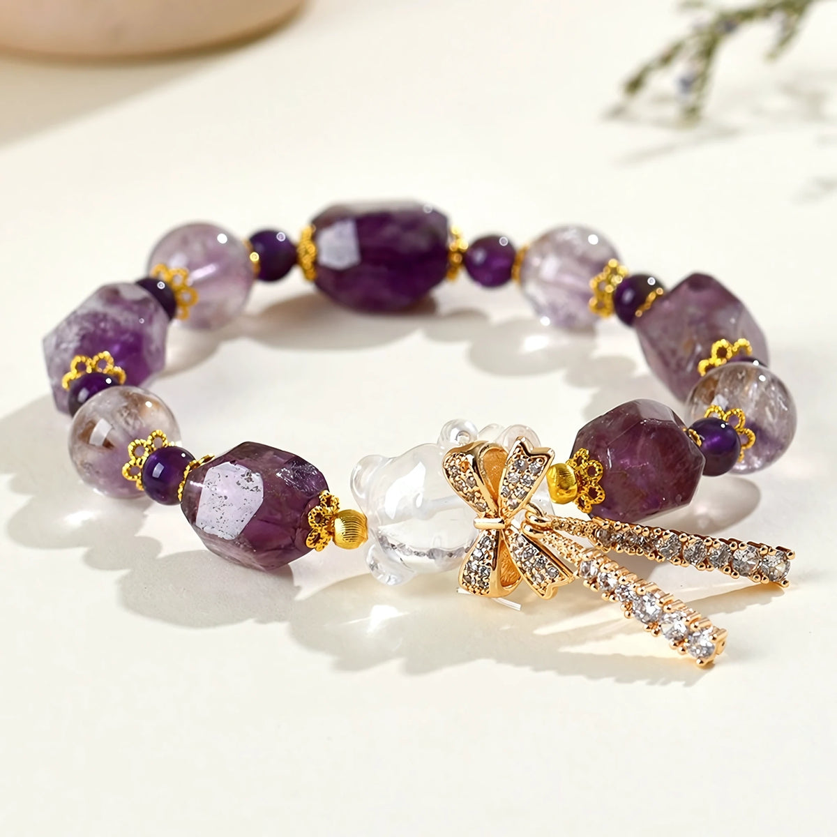 Natural Amethyst Raw Stone Bracelet – Release Stress & Embrace Graceful Abundance