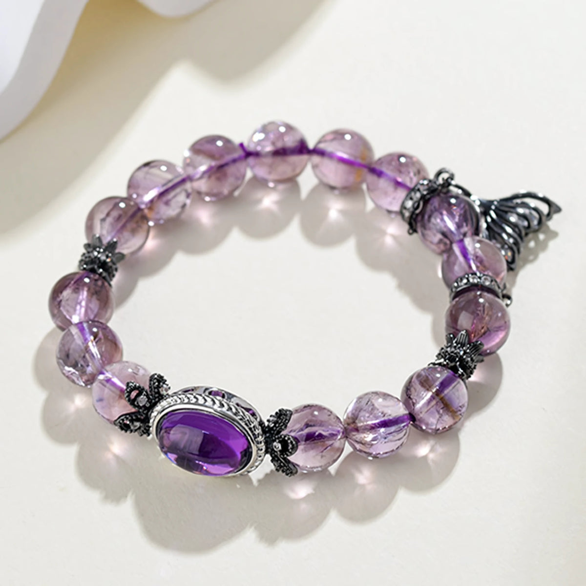 Let Serenity Find You — Amethyst Oval Gemstone Crystal Bracelet
