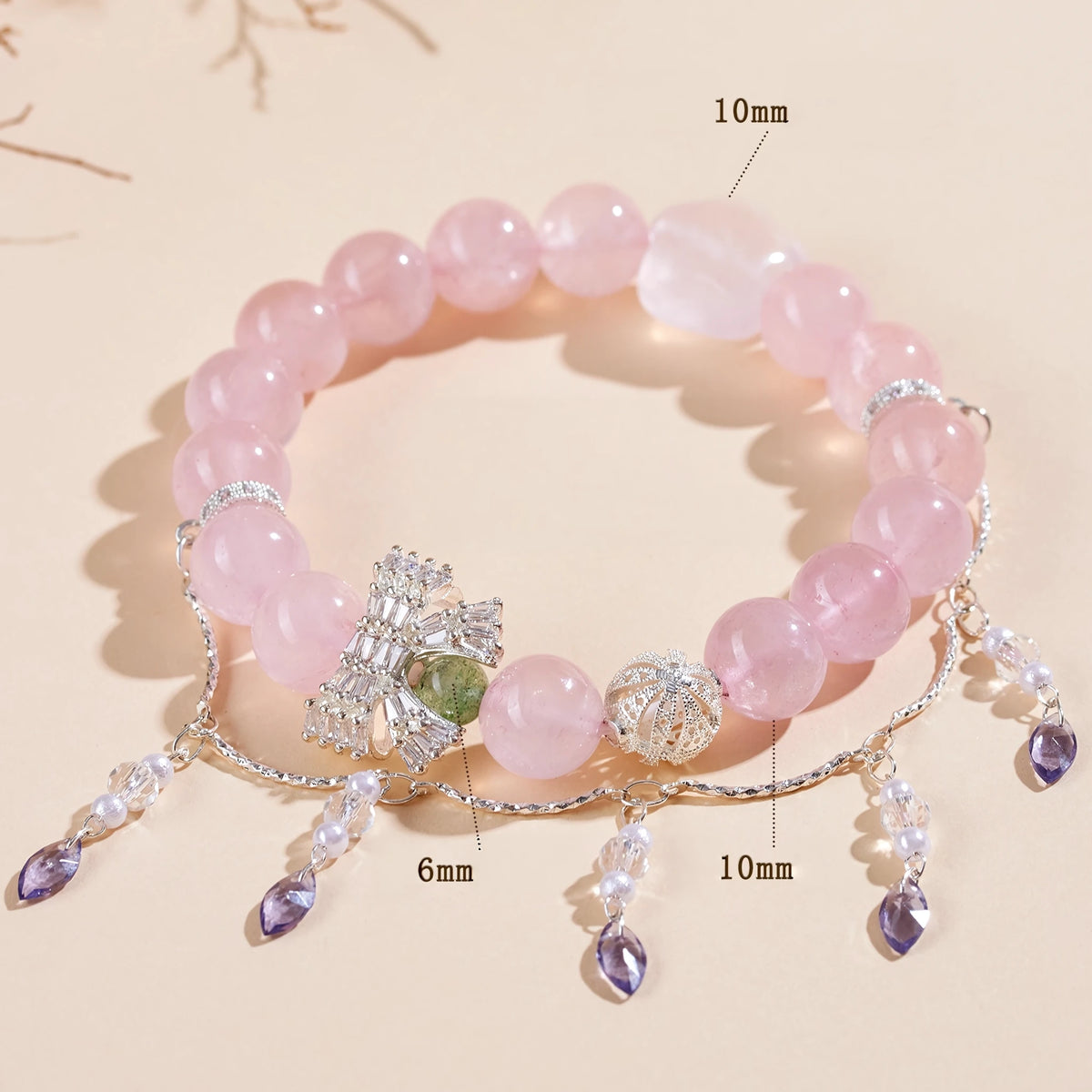 Bloom Into Your Most Beautiful Self — Rose Quartz Magnolia Bow & Tassel Bracelet