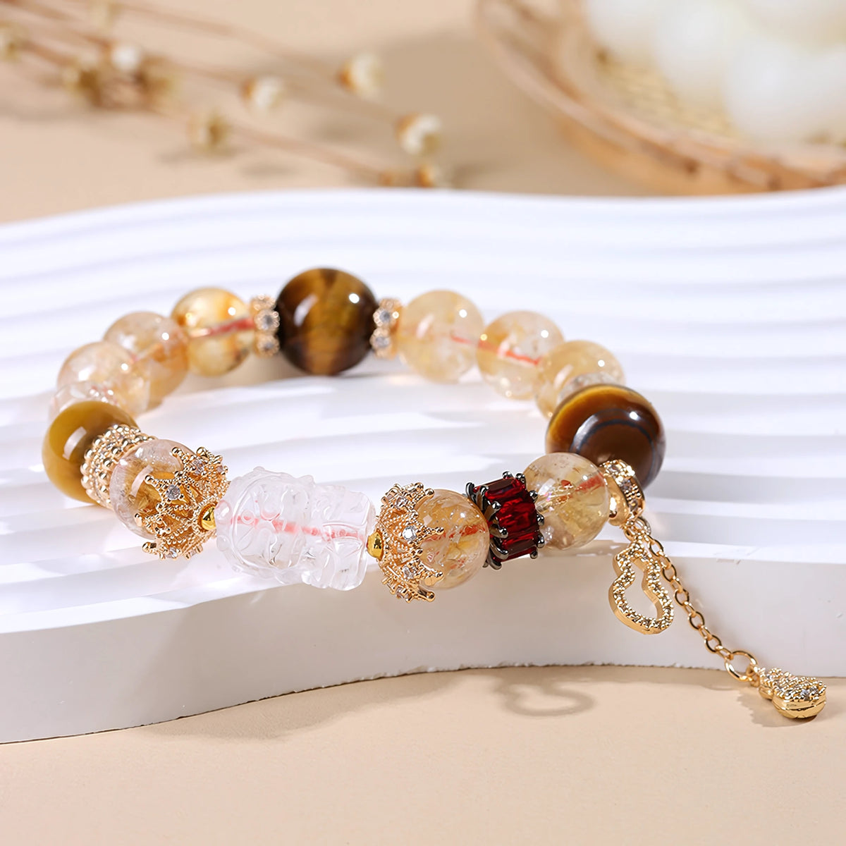 Tiger Eye · Citrine · Clear Quartz Bracelet — Wealth · Clarity · Golden Abundance