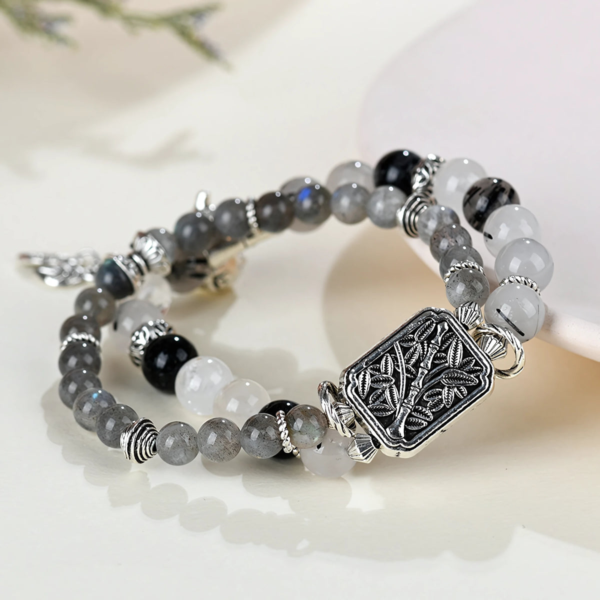 Labradorite · Black Obsidian · Moonstone Double Wrap Bracelet — Intuition · Protection · Inner Light