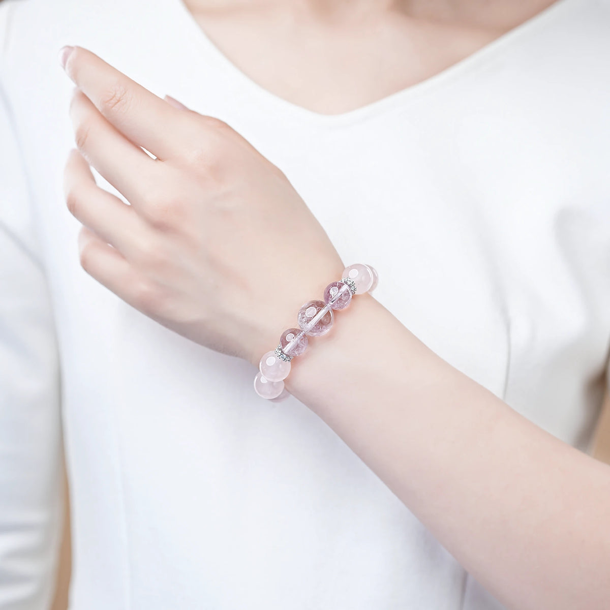 Dreaming in Pink & Violet — Rose Quartz & Purple Phantom Quartz Bracelet