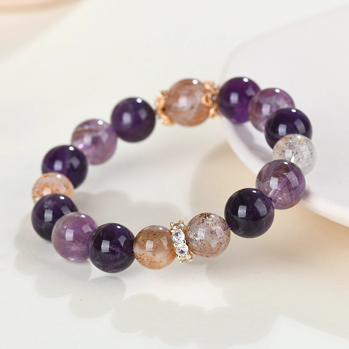 Natural Amethyst & Super Seven Crystal Bracelet – Awaken Your Intuition & Attract Abundance
