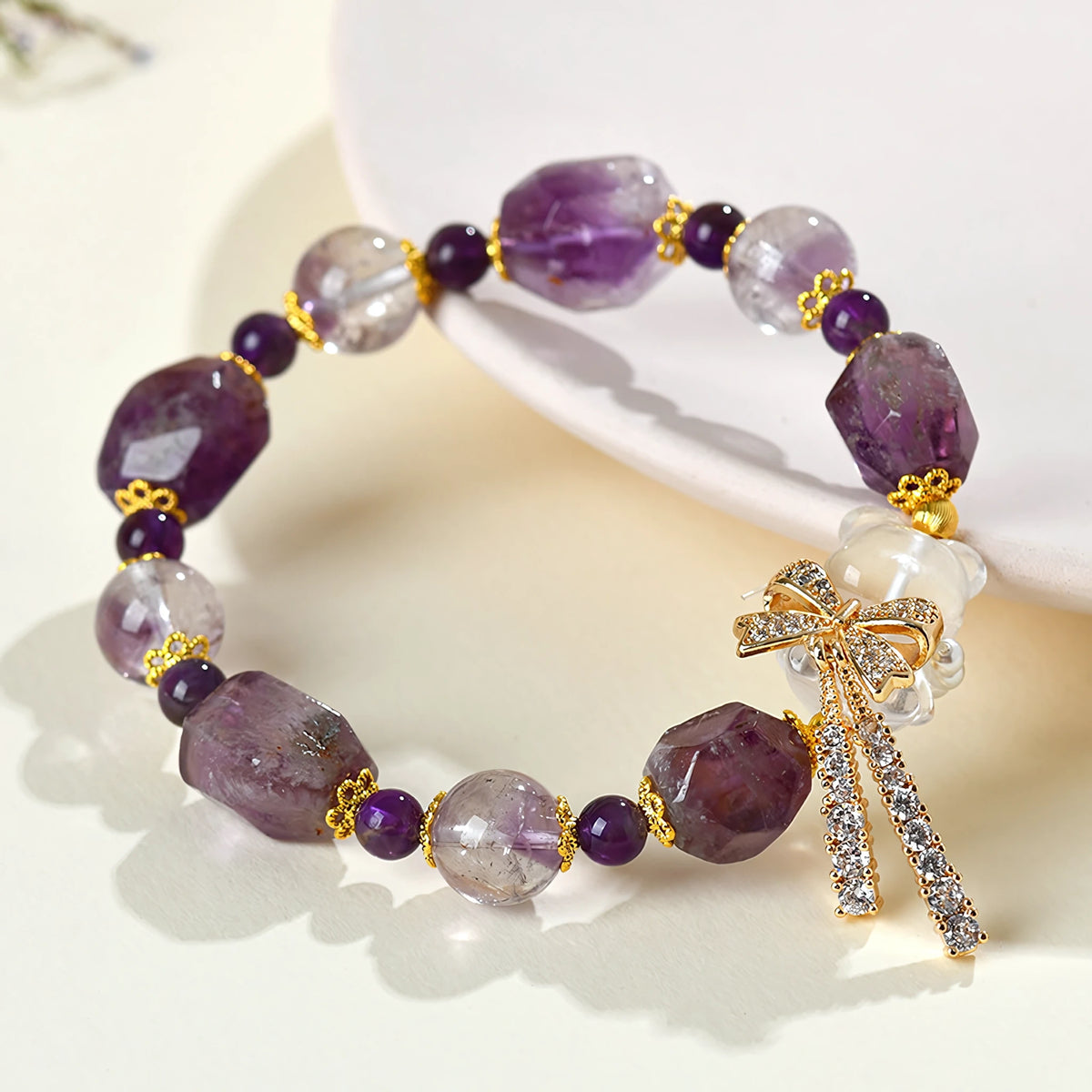 Natural Amethyst Raw Stone Bracelet – Release Stress & Embrace Graceful Abundance