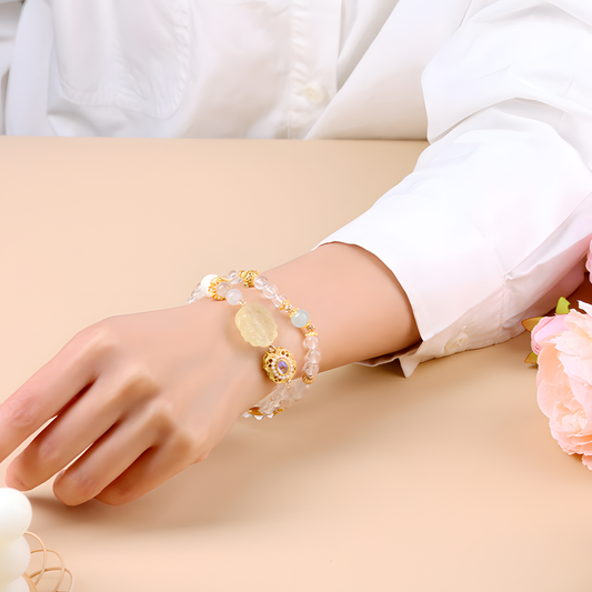 Clear Quartz & Citrine Beaded Bracelet –for Abundance & Money Flow