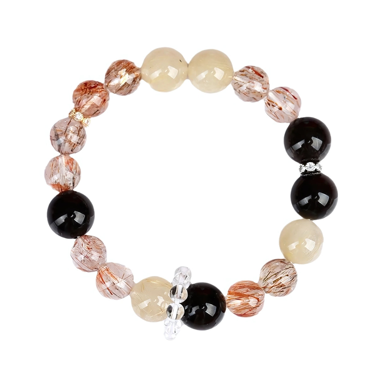 Black Obsidian · Gold Rutilated Quartz · Citrine Bracelet — Protection · Wealth · Abundance
