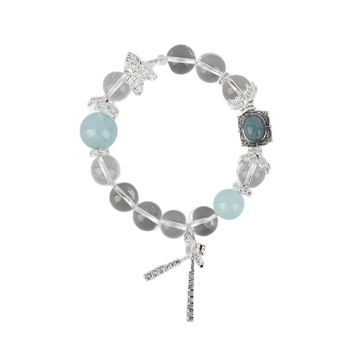 Pure as Morning Light — Clear Quartz & Aquamarine bowknot Crystal Bracelet