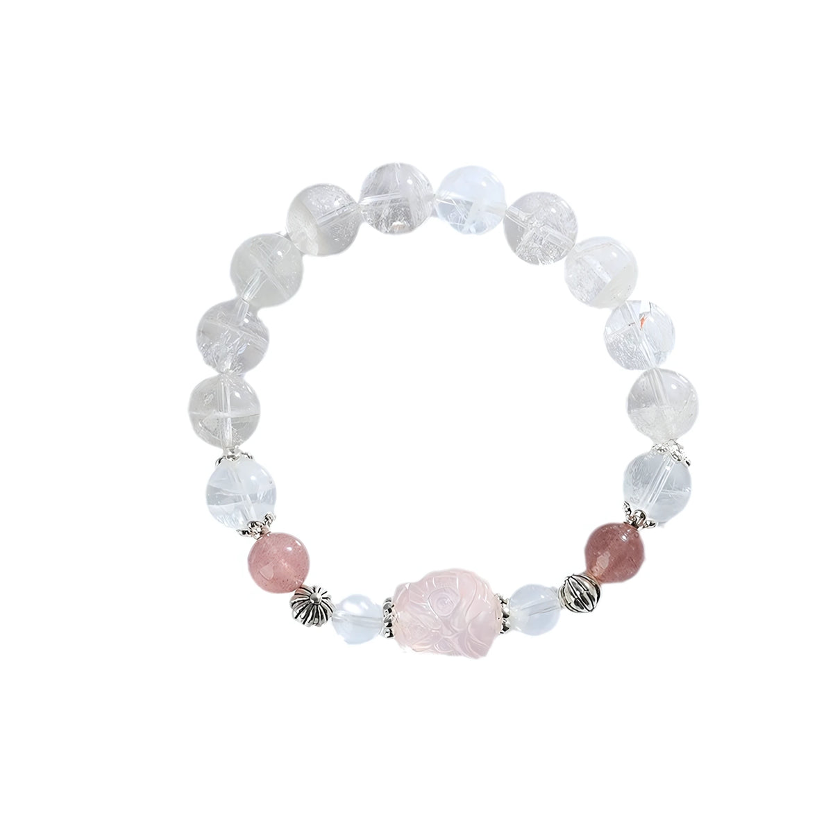 Invite Luck In — Clear Quartz & Strawberry Crystal Pixiu Bracelet