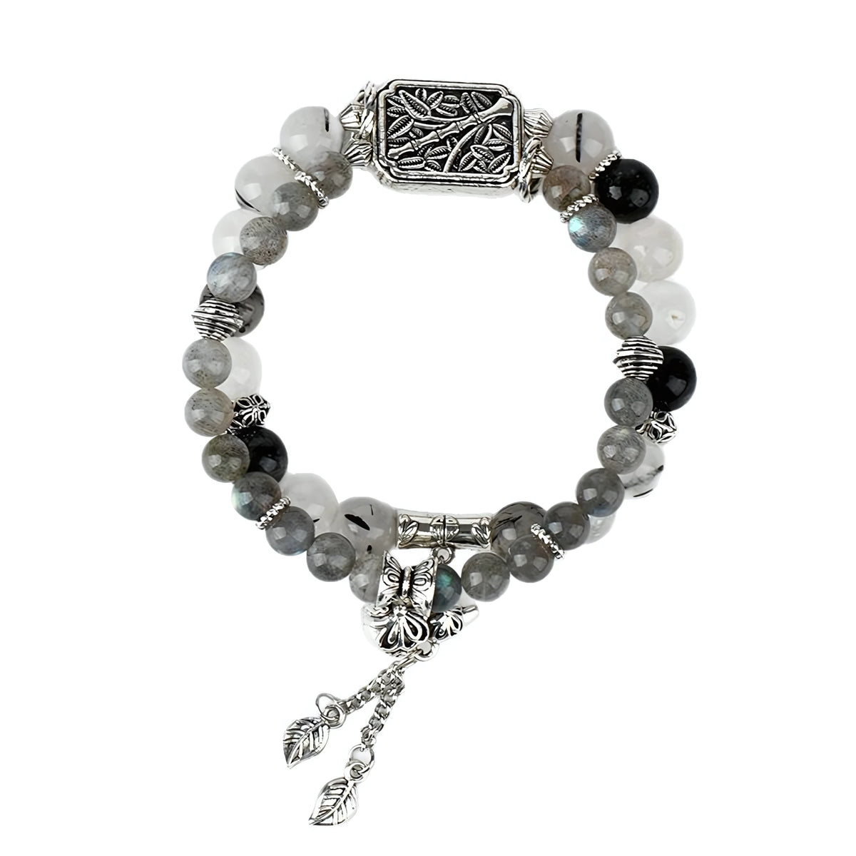Labradorite · Black Obsidian · Moonstone Double Wrap Bracelet — Intuition · Protection · Inner Light
