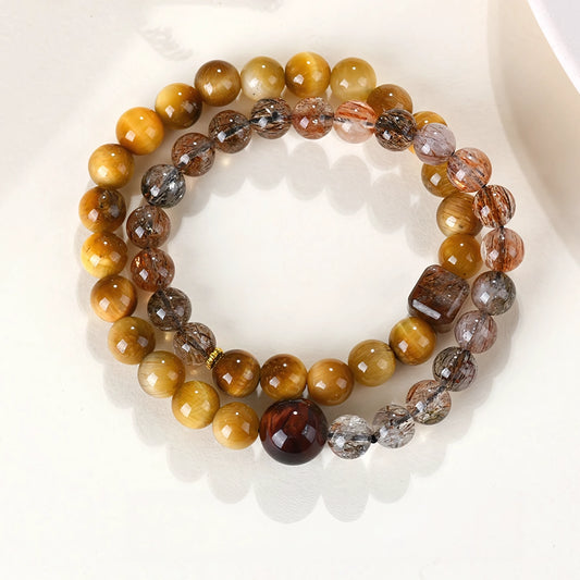 Golden Tiger Eye · Red Tiger Eye Double Wrap Bracelet — Abundance · Passion · Unstoppable Drive