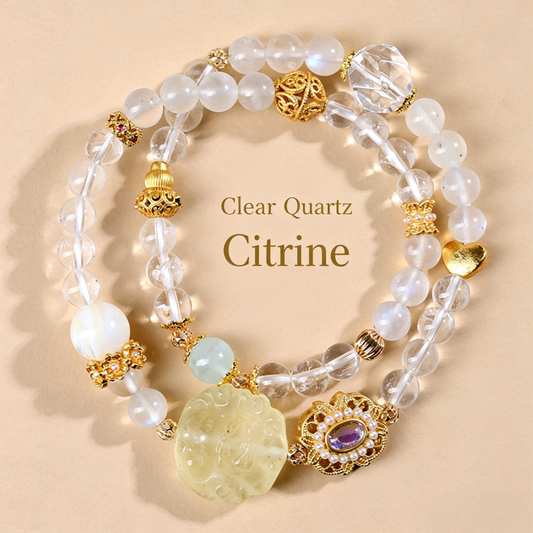 Clear Quartz & Citrine Beaded Bracelet –for Abundance & Money Flow
