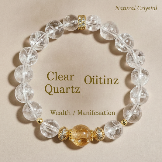 Clear Quartz & Citrine Crystal Bracelet | Clarity · Wealth · Manifestation